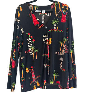 Chico’s Travelers Tropical Caribbean Single Button Closer Lightweight Cardigan